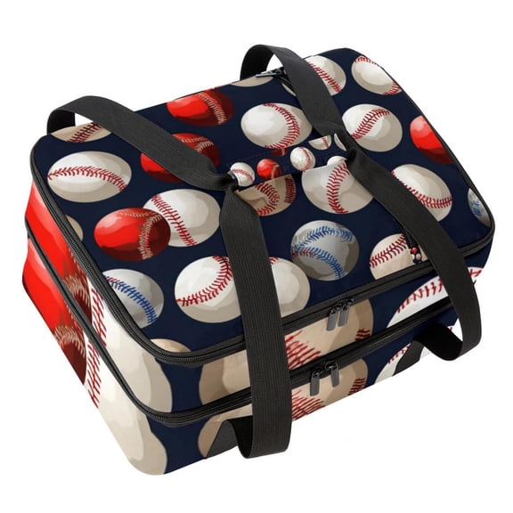 Baseball Double Layered Insulated Lunch Bag with Two Compartments | Large Capacity Lunch Bags for Men Women | Handheld Refrigerated Lunch Bag 7.1x11.4x16.1 inches