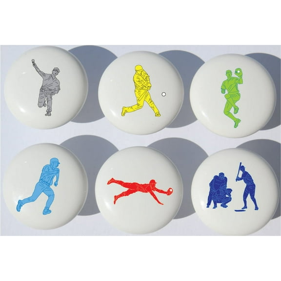 Baseball Drawer Pulls / Furniture Ceramic Drawer Knobs / Set of 6