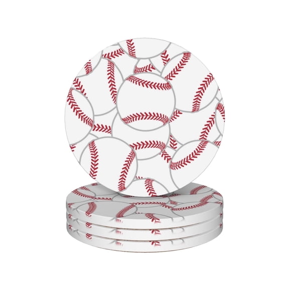 Baseball Drink Coasters,Tennis Ball Mug Coaster Mat Set 4 for Coffee Table Home Living Room Decor