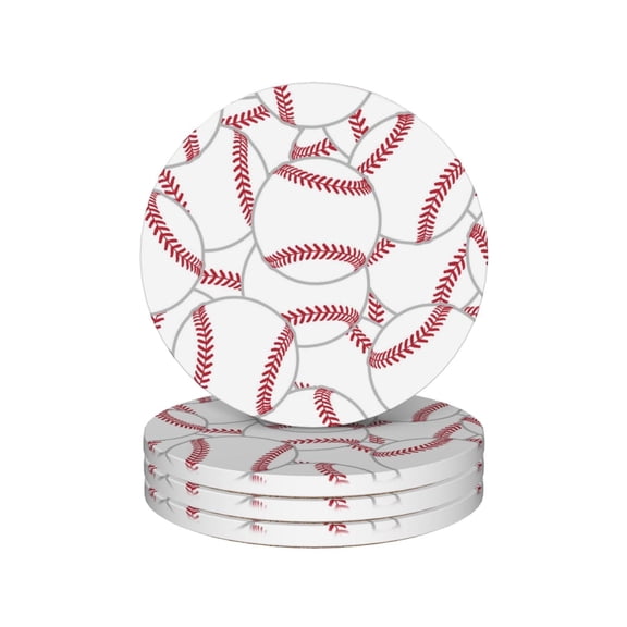 Baseball Drink Coasters,Tennis Ball Mug Coaster Mat Set 4 for Coffee Table Home Living Room Decor