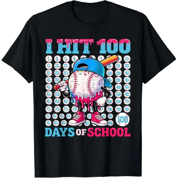 Baseball Drip 100 Days Of School Student Education Unisex T-Shirt, S-5XL