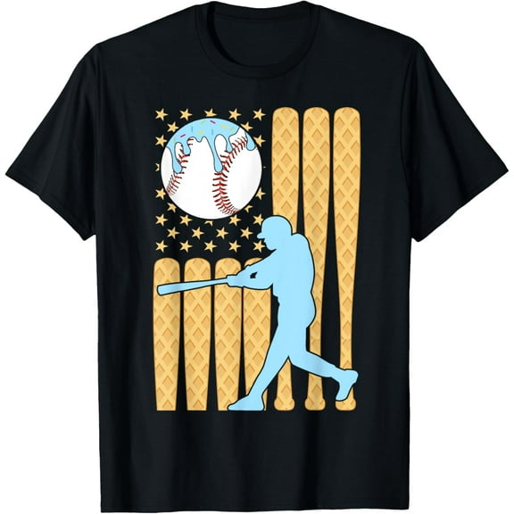 Baseball Drip Boys Batter Ice Cream American Flag T-Shirt100% cotton
