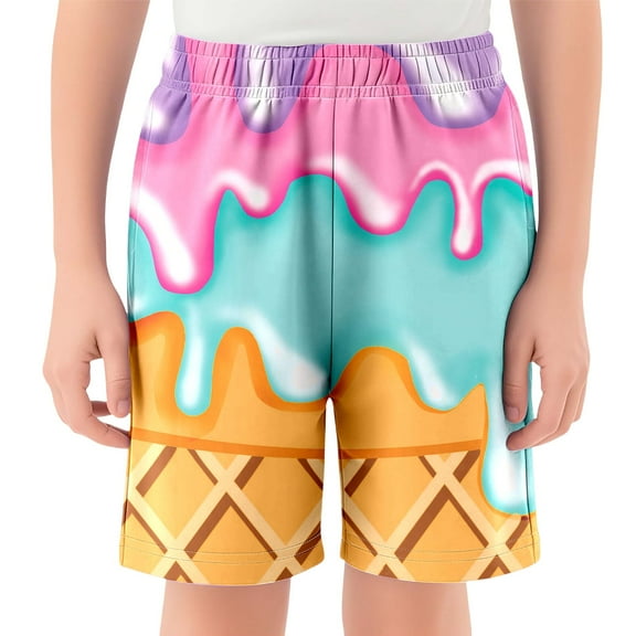 Baseball Drip For Boys Ice Cream Boy Baseball Shorts Waffle Or Cone Quick Dry Preppy Casual Shorts Kids Ice Cream Drip Track Short Pants Pink 13 Y-14 Y