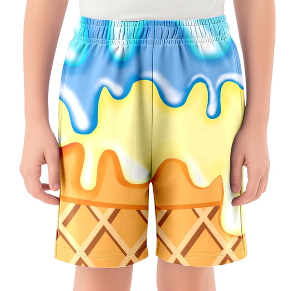 Baseball Drip For Boys Ice Cream Boy Baseball Shorts Waffle Or Cone Quick Dry Preppy Casual Shorts Kids Ice Cream Drip Track Short Pants Sky Blue 7 Y-8 Y