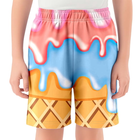 Baseball Drip Boys Ice Cream Boy Baseball Shorts Waffle Or Cone Quick Dry Preppy Casual Shorts Kids Ice Cream Drip Track Short Pants Red 11 Y 12 Y