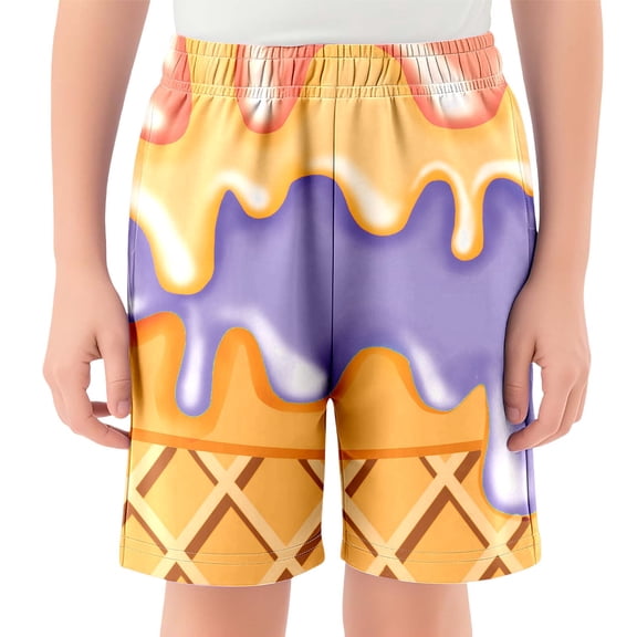 Baseball Drip Boys Ice Cream Boy Baseball Shorts Waffle Or Cone Quick Dry Preppy Casual Shorts Kids Ice Cream Drip Track Short Pants Yellow 7 Y 8 Y