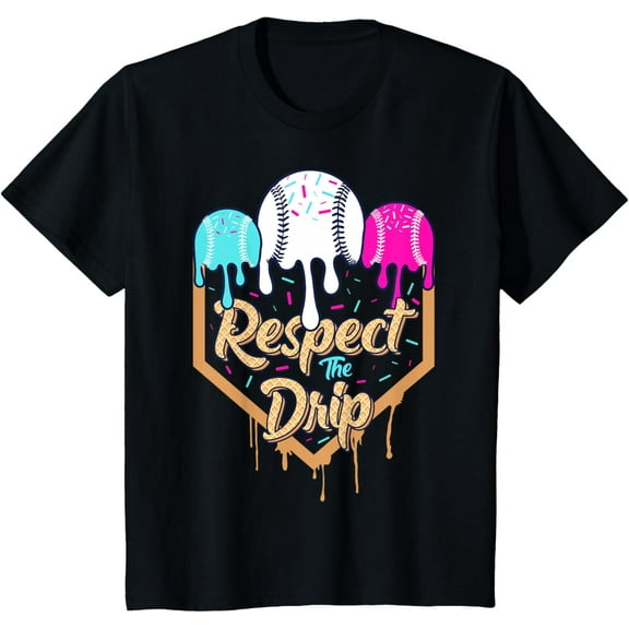 Baseball Drip Boys Ice Cream Waffle Home Plate Respect Drip T-Shirt