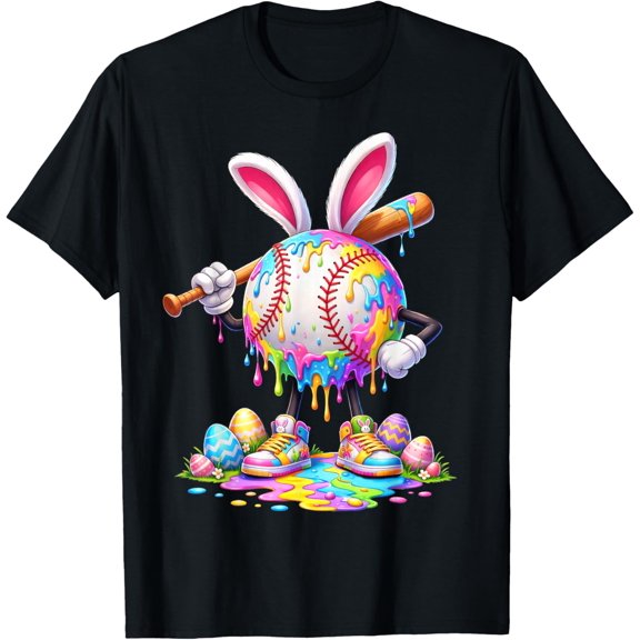 Baseball Drip Bunny Easter Shirts Ice Cream Baseball T-Shirt