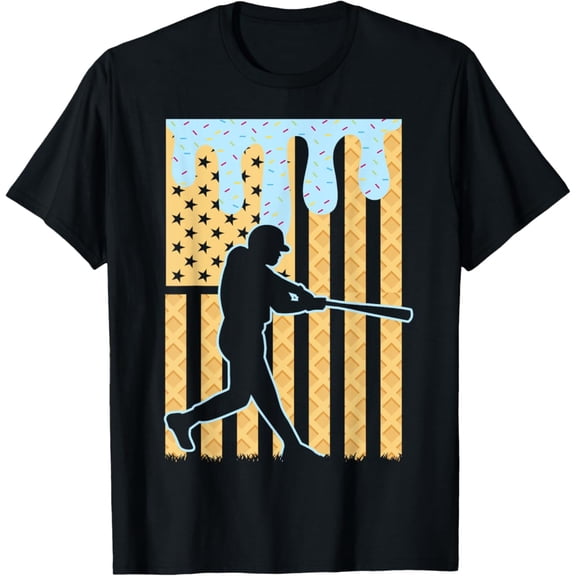 Baseball Drip Dripping Ice Cream Baseball American Flag Unisex Men Women T-Shirt S-5Xl - Best Birthday Gifts
