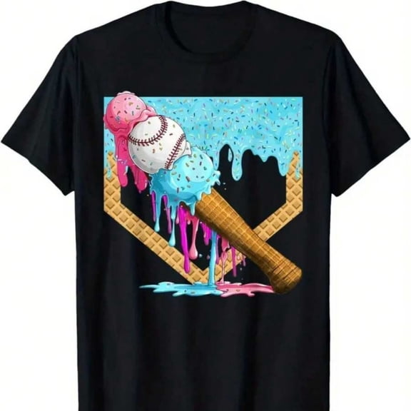 Baseball Drip For Boys Ice Cream Drip Youth Boys Baseball T-Shirt , T-Shirt for Kids Youth, 180gsm, 100% Cotton