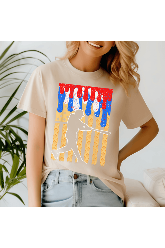 Baseball Drip Ice Cream 4th of July US Flag Shirt, Ice Cream American Flag Tshirt, Baseball Drip Boys Shirts, Coquette Bow Ice Cream Tee, 4th of July Gift
