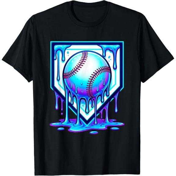 Baseball Drip Ice Cream Blue Glow Melt Ball Graphic T-Shirt