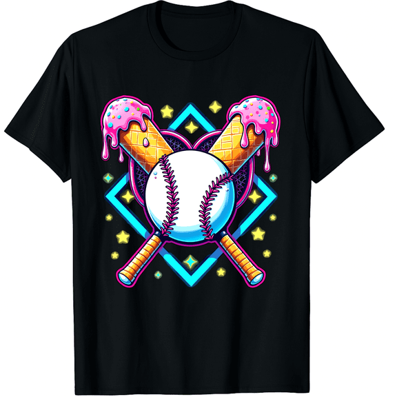 Baseball Drip Ice Cream Dripping Girl Men Women Short Sleeve Graphic T-Shirt, Mothers Day Gift