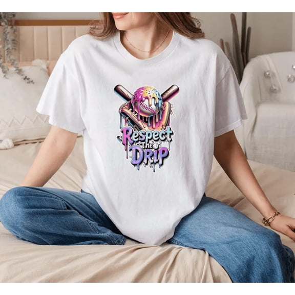 Baseball Drip Ice Cream Funny Sports Humor Retro Summer Graphic Unisex T-Shirt, for men & women, up to size 5XL