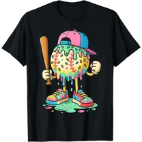 Baseball Drip Ice Cream Sports Youth Adult Retro Fun Graphic Unisex T-Shirt up to size 5XL
