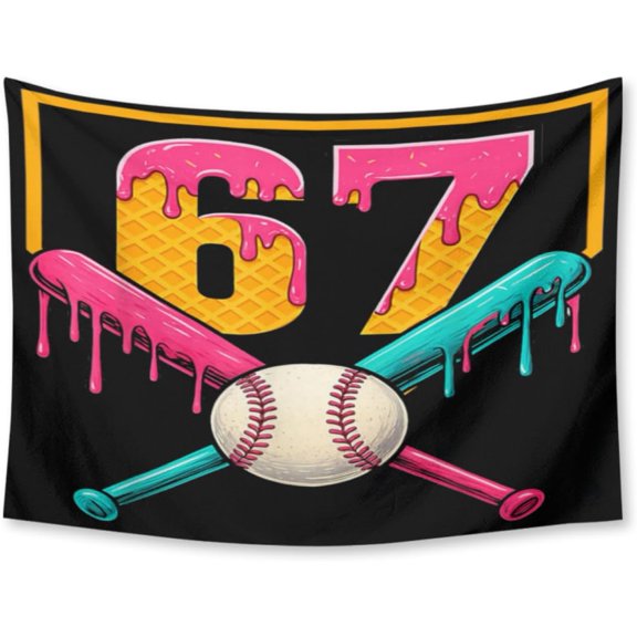 Baseball Drip Number 67 Player Or 67th Birthday Tapestry Cozy Tapestries Aesthetic for Living Room, Bedroom,30x40 Inch