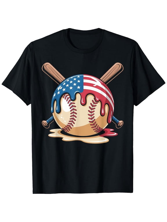 Baseball Drip Shirt Youth Cool Boys Graphic Tee Ice Cream T-Shirt, T-Shirt for Kids Youth, 180gsm, 100% Cotton