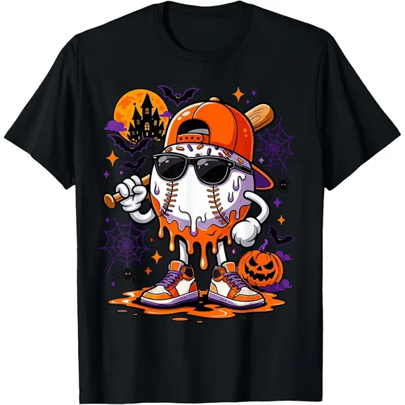 Baseball Drip for Boys Ice Cream Drip Baseball Halloween T-Shirt