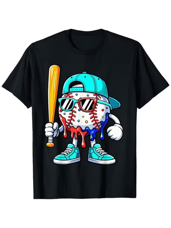 Baseball Drip for Boys Ice Cream Drip Baseball Sport Lover T-Shirt, T-Shirt for Kids Youth, 180gsm, 100% Cotton