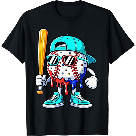 Baseball Drip for Boys Ice Cream Drip Baseball Sport Lover T-Shirt, T-Shirt for Kids Youth, 180gsm, 100% Cotton