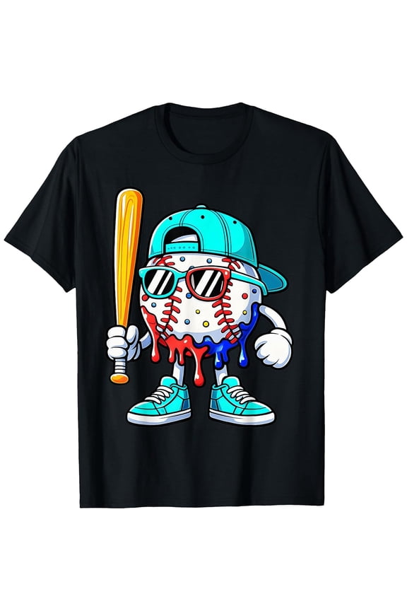 Baseball Drip for Boys Ice Cream Drip Baseball Sport Lover T-Shirt, T-Shirt for Kids Youth, 180gsm, 100% Cotton