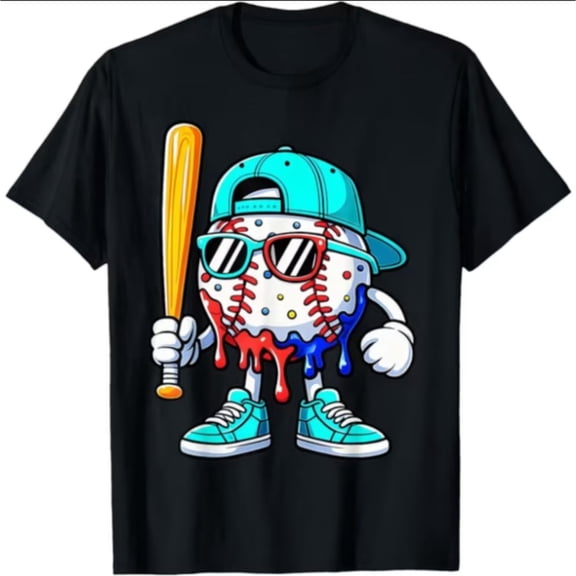 Baseball Drip for Boys Ice Cream Drip Baseball Sport Lover T-Shirt, T-Shirt for Kids Youth, 180gsm, 100% Cotton