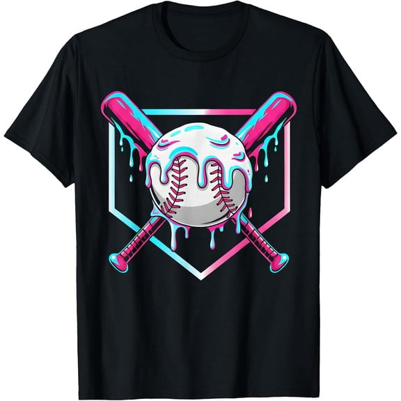 Baseball Drip for Boys Ice Cream Drip Baseball Sport Lover T-Shirt, T-Shirt for Kids Youth, 180gsm, 100% Cotton
