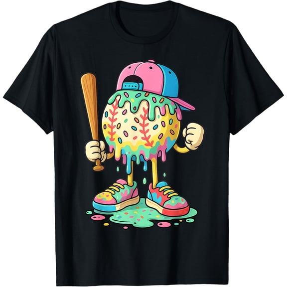 Baseball Drip for Boys Ice Cream Drip Baseball Sport T-Shirt
