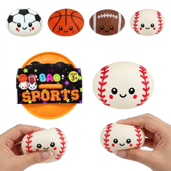 Baseball Dumpling Squishy with Steamer Box, Sports Theme Squishy Bao Fidget Toy for Stress Relief, Novelty Birthday and Holiday Gift for Squishy Collectors