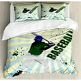 thumbnail image 1 of Baseball Duvet Cover Set, Grunge Softball Batter Gear Athlete Competition Action Retro Illustration, Decorative 3 Piece Bedding Set with 2 Pillow Shams, Calking Size, Green Yellow, by Ambesonne, 1 of 3