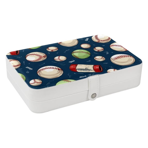 Baseball Elegant PU Leather Jewelry Box Organizer with Removable Compartment, Portable Jewelry Display & Bracelet Holder