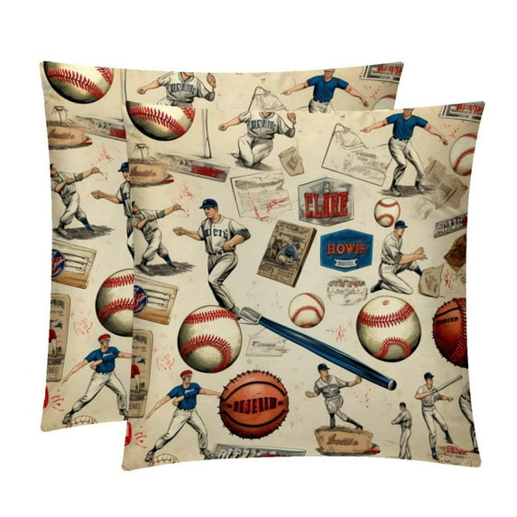 Baseball Elegant Velvet Decorative Bed Pillow Covers Throw Pillows Set with Unique Patterns for all Occasions - 16x16, 18x18, 20x20 inches - 2 Pack Pillow Inserts Included
