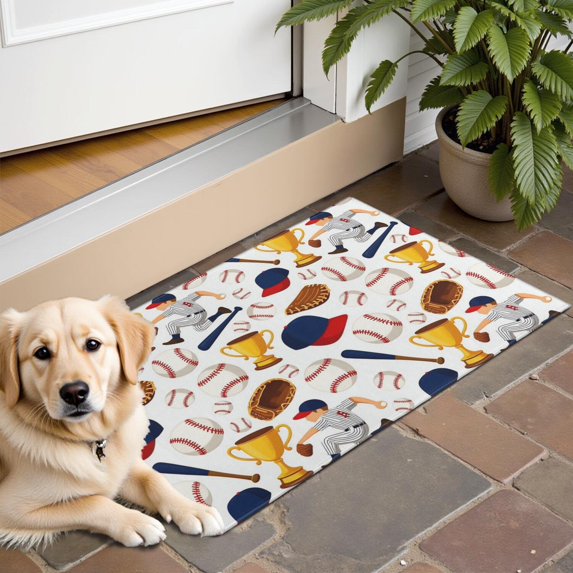 Baseball Elements and Trophies Pattern Door Rugs,Washable Non Slip Door Mats Indoor,Decorative Door Mats,Entry Mat Indoor for Entrance,Bedroom,Kitchen,Bathroom,16"x24"