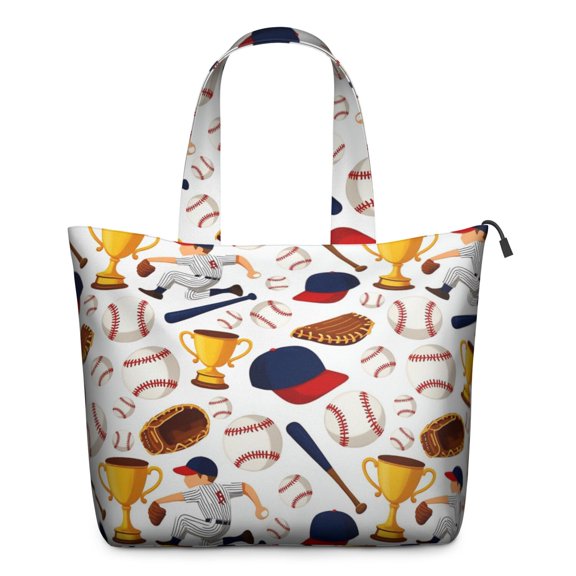 Baseball Elements and Trophies Pattern Travel Tote Bags for Women Carry On,Large Weekender Bags for Women Travel,Multi Functional Duffle Bag for Work,Shopping,Sports