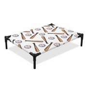 Baseball Elevated Dog Bed, Retro Sports Style Baseball Bats Minimalist Modern Cooling Breathable Outdoor Raised Dog Cot Bed with Metal Frame Non-Slip Feet for Medium Dog 24x20in