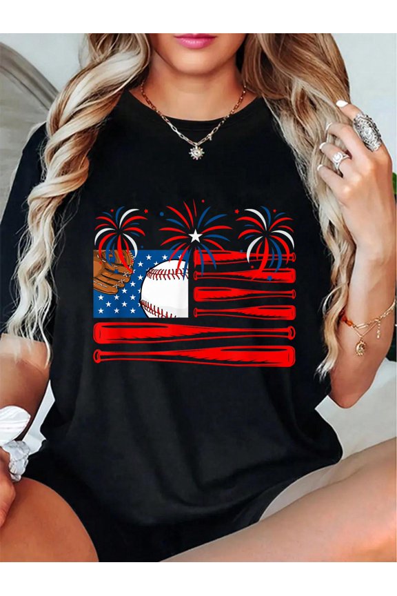 Baseball Equipment 4th of July Matching Player T-Shirt