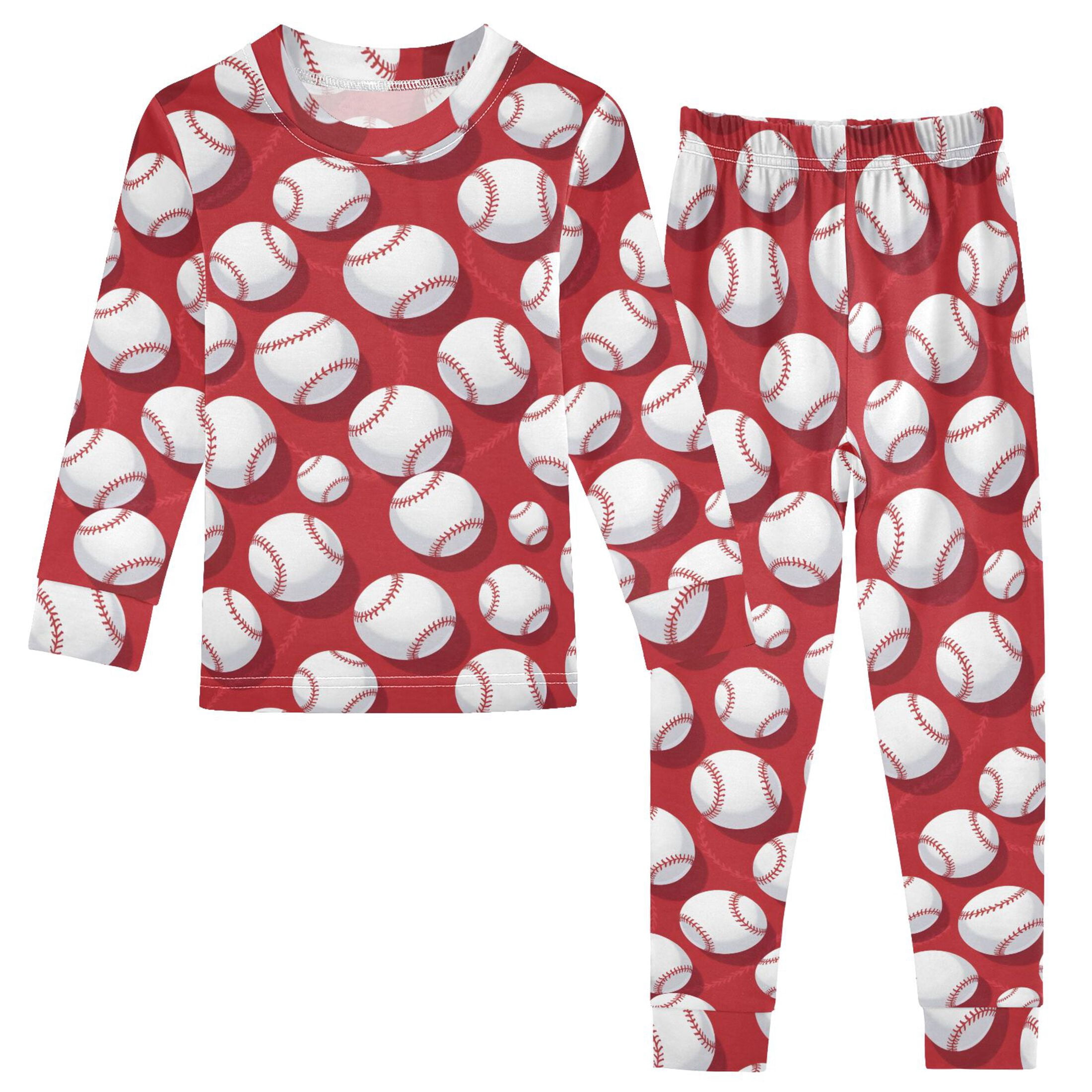 Baseball Exercise Red Pattern Cotton Pajamas 2 Piece Set Sleepwear Soft ...