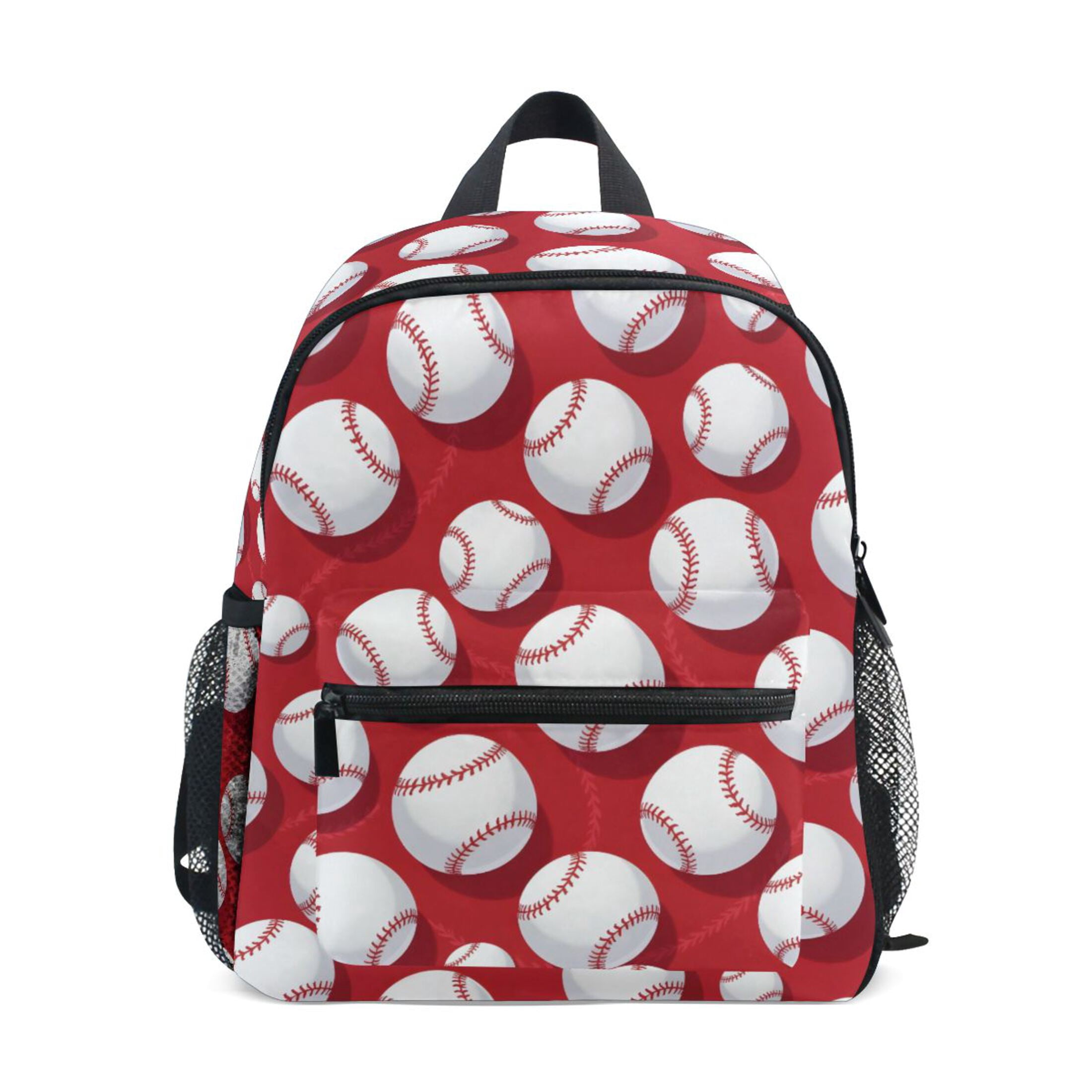 Baseball Exercise Red Pattern Mini Backpack Cute Small Backpack with Chest Strap and Whistle Ages 3-8