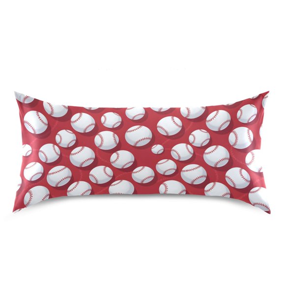 Baseball Exercise Red Pattern Pillow Case Queen Size Silky Satin Pillow Cover for Bedroom 20x30 Inch