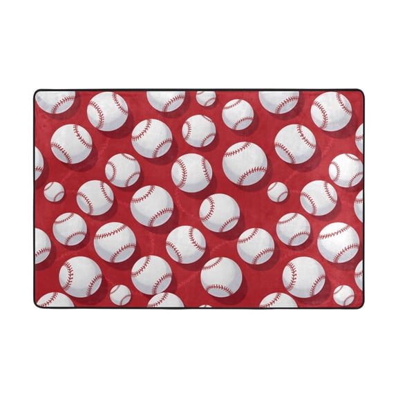 Baseball Exercise Red Pattern Rug 72x48in Memory Foam Absorbent Non Slip Plush for Living Room Office Bedroom