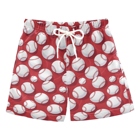 Baseball Exercise Red Pattern Swim Trunks Quick Dry Beach Pool Board Shorts Lightweight Stylish Print Sizes 2T to XL