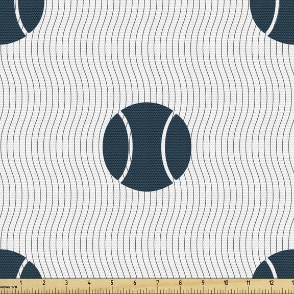 Ambesonne Baseball Fabric by the Yard Upholstery, Vertical Softball Motifs, 5 Yards, Dark Petrol Blue White