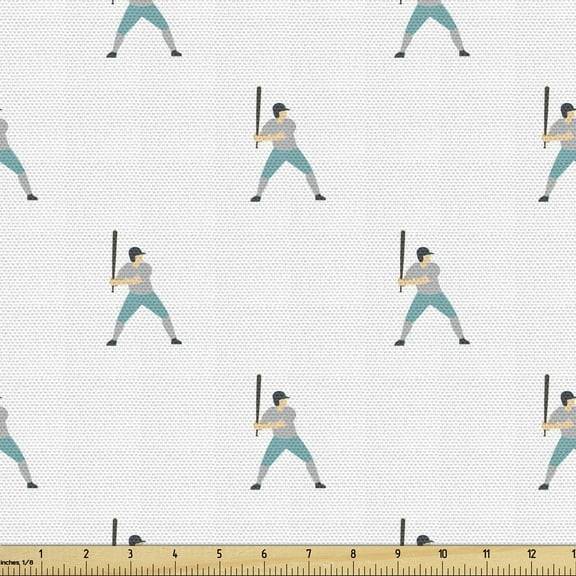 Ambesonne Baseball Fabric by the Yard Upholstery, Professional Player Batter, 1 Yard, Multicolor