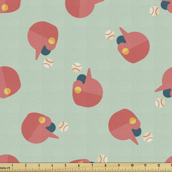 Baseball Fabric by the Yard, Softball Theme with Ball on Pale Green Background Outdoor Sports Pattern American, Decorative Upholstery Fabric for Sofas Home Accents, 5 Yards, Multicolor by Ambesonne