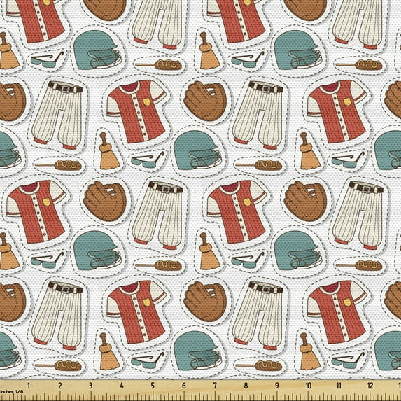 Ambesonne Baseball Fabric by the Yard Upholstery, American Sports Pattern, 1 Yard, Multicolor