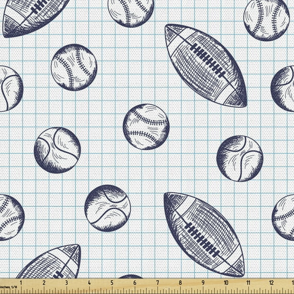 Ambesonne Baseball Fabric by the Yard Upholstery, Checkered Squares Backdrop, 5 Yards, Indigo and Pale Blue