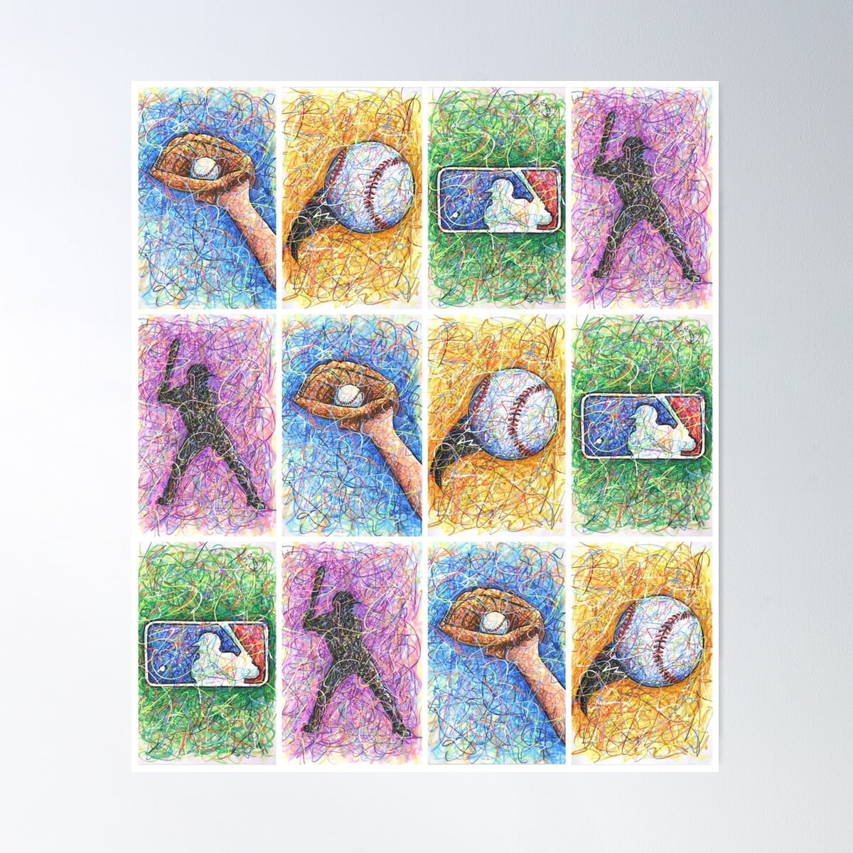 Baseball Fan Repeating Pattern Poster Wall Art, Modern Wall Decor For ...