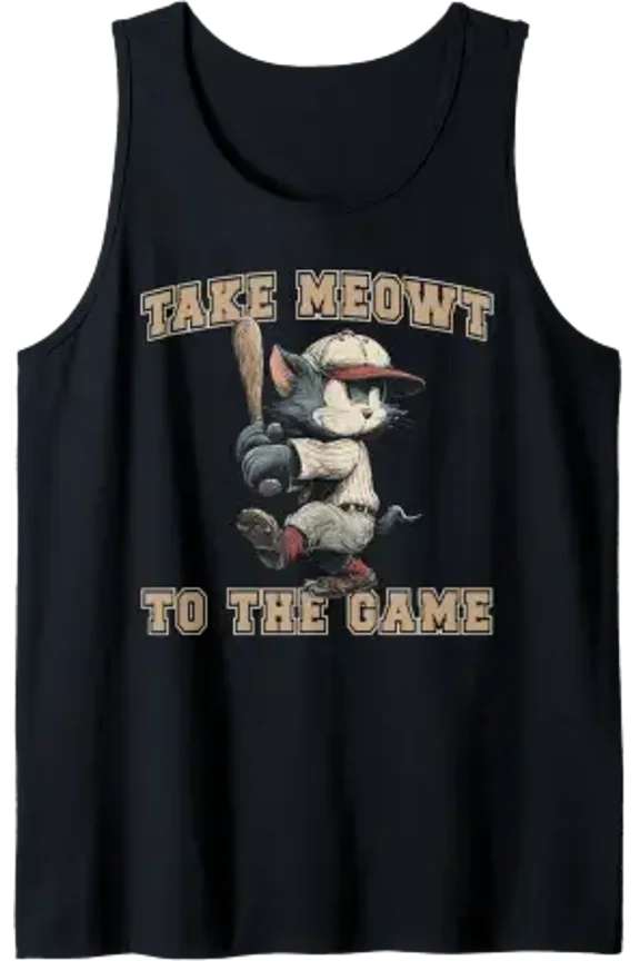 Baseball Fan Take Meowt To The Game Cat In The Batters Box Tank Top Size S-3XL