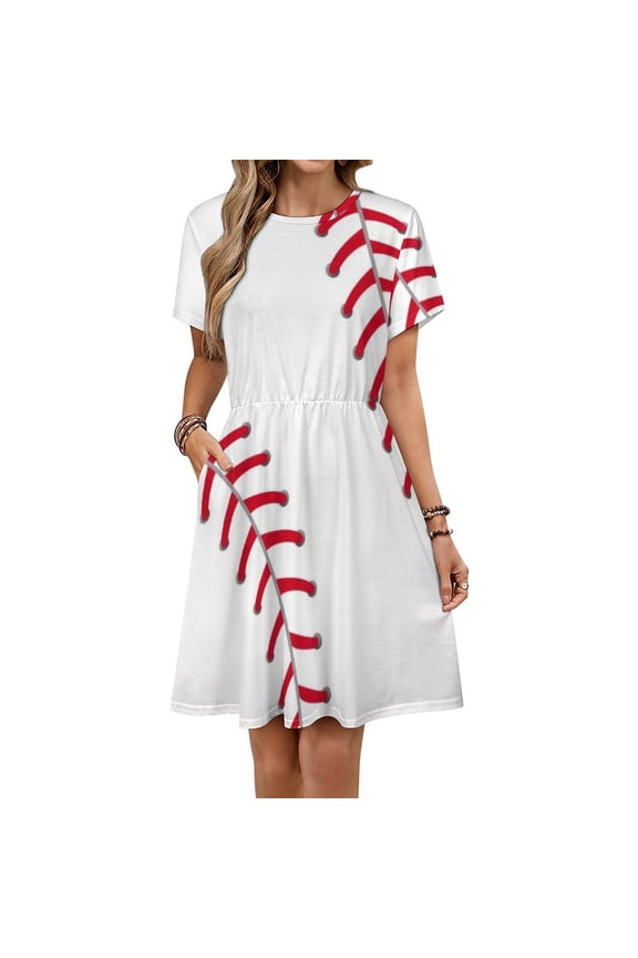 Baseball Fence Sundress Short Sleeve Dress Summer Women Clothes Dress for Women Dresses