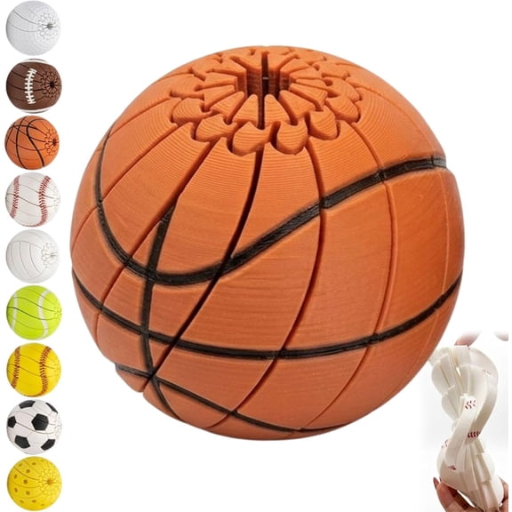 Baseball Fidget Ball, 3D Printed Mini Twisted Sphere Sports Spinner Sensory Desk Gadget Relieve Anxiety Fidget Ball Sensory Puzzle, Portable Handheld Focus Ball for Teens & Adults (AA)